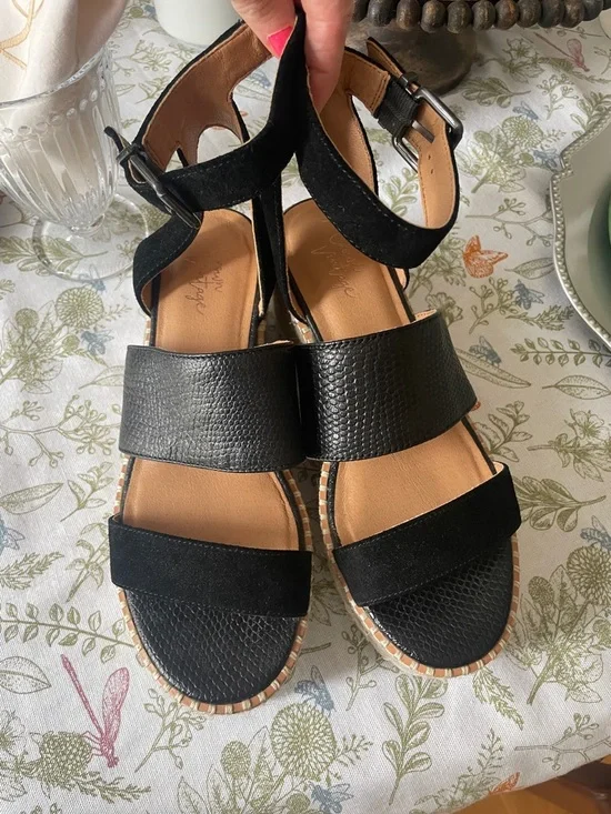 Crown Vintage Daylen Black Espadrille Platform Sandals Size 7M - Picture 8 of 9